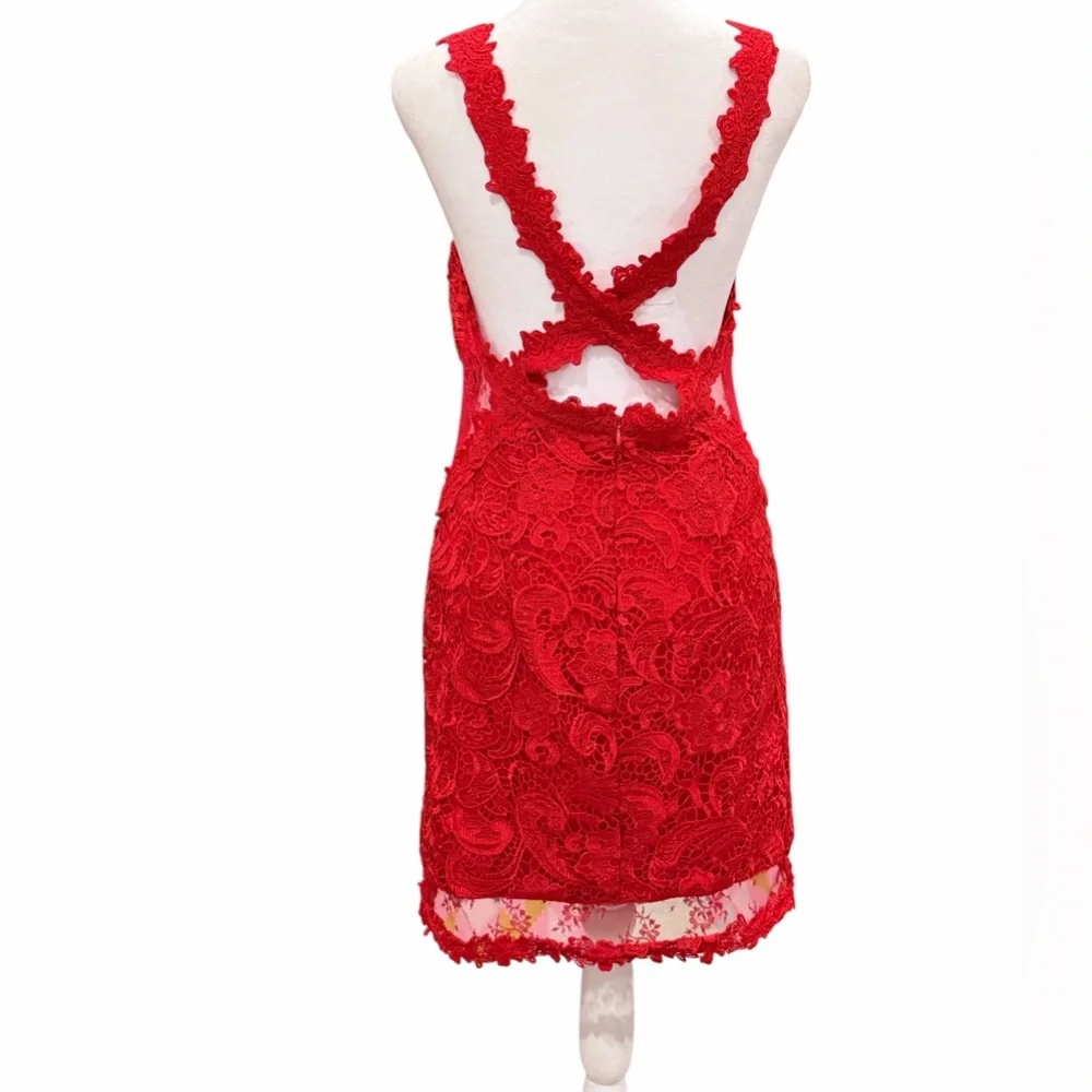 VENUS Red Lace Cutout Bodycon Mini Dress Cocktail Party Size 10 - Picture 2 of 6
